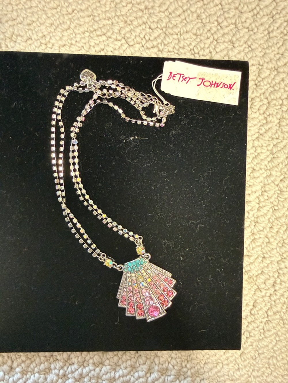 Betsey Johnson Pink and Turquoise Fan Pendant Necklace